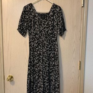 Old Navy Midi Black dress with white and blue flowers